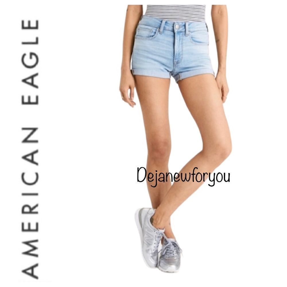 AEO Ne(x)t Level Stretch High Rise Shorty Shorts Light Wash Size 10 W30